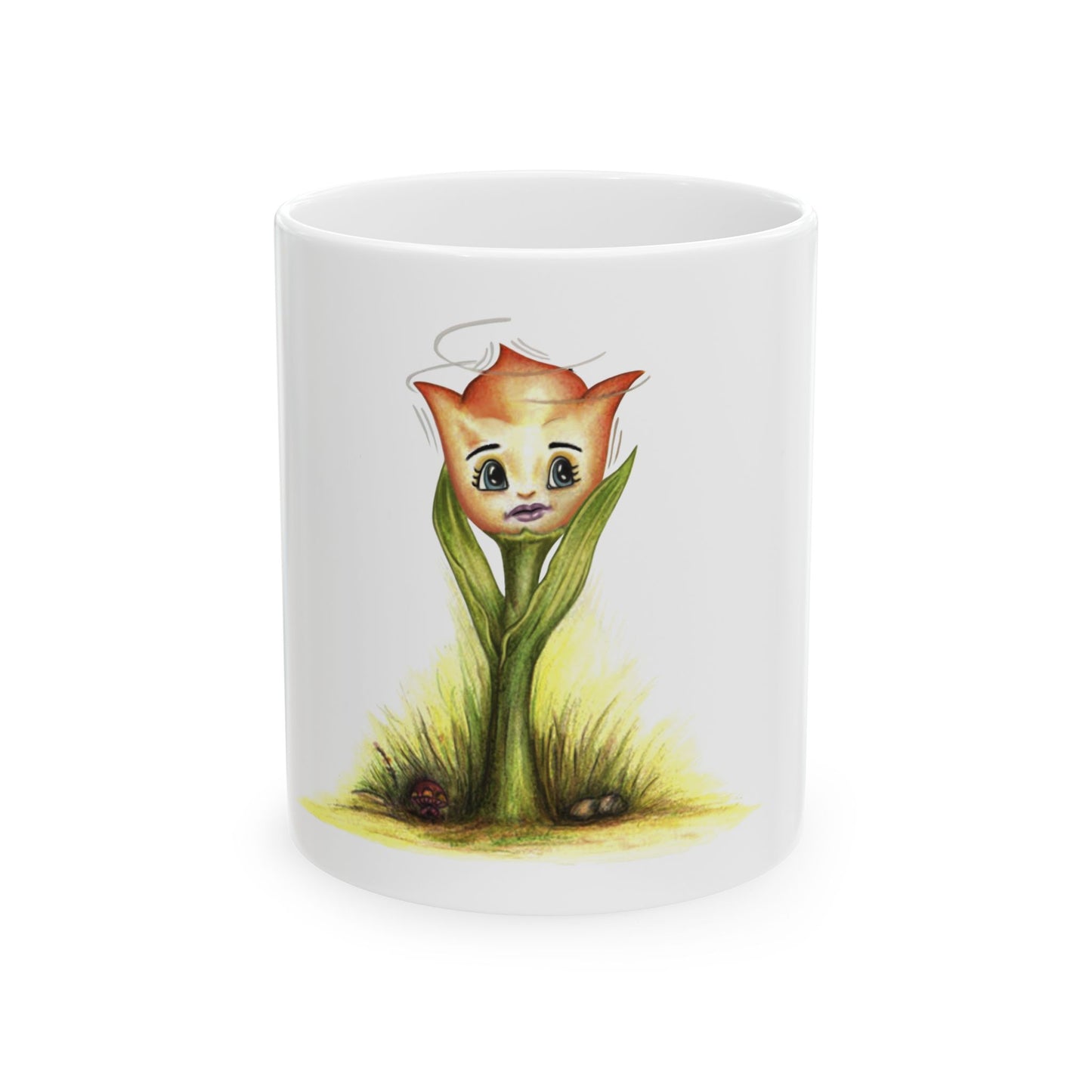 A Little Tulip Ceramic Mug, featuring a comfortable C-handle and glossy finish, available in 11oz and 15oz sizes.