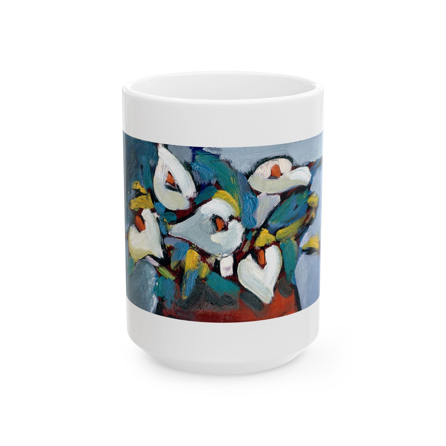 BPA-free and lead-free Blend of Calla Lily ceramic mug with C-handle