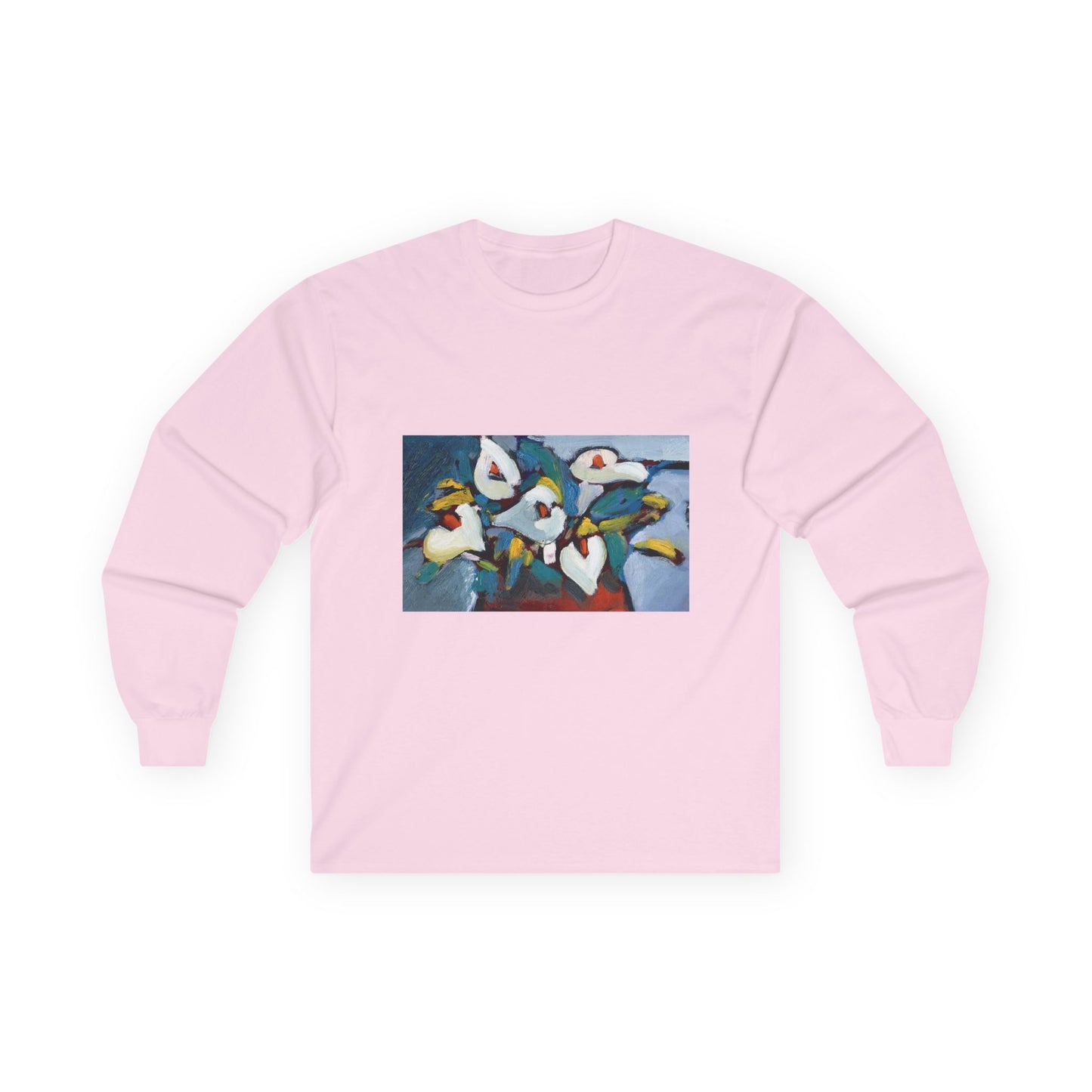 Close-Up of Calla Lily Floral Design on Long Sleeve T-Shirt