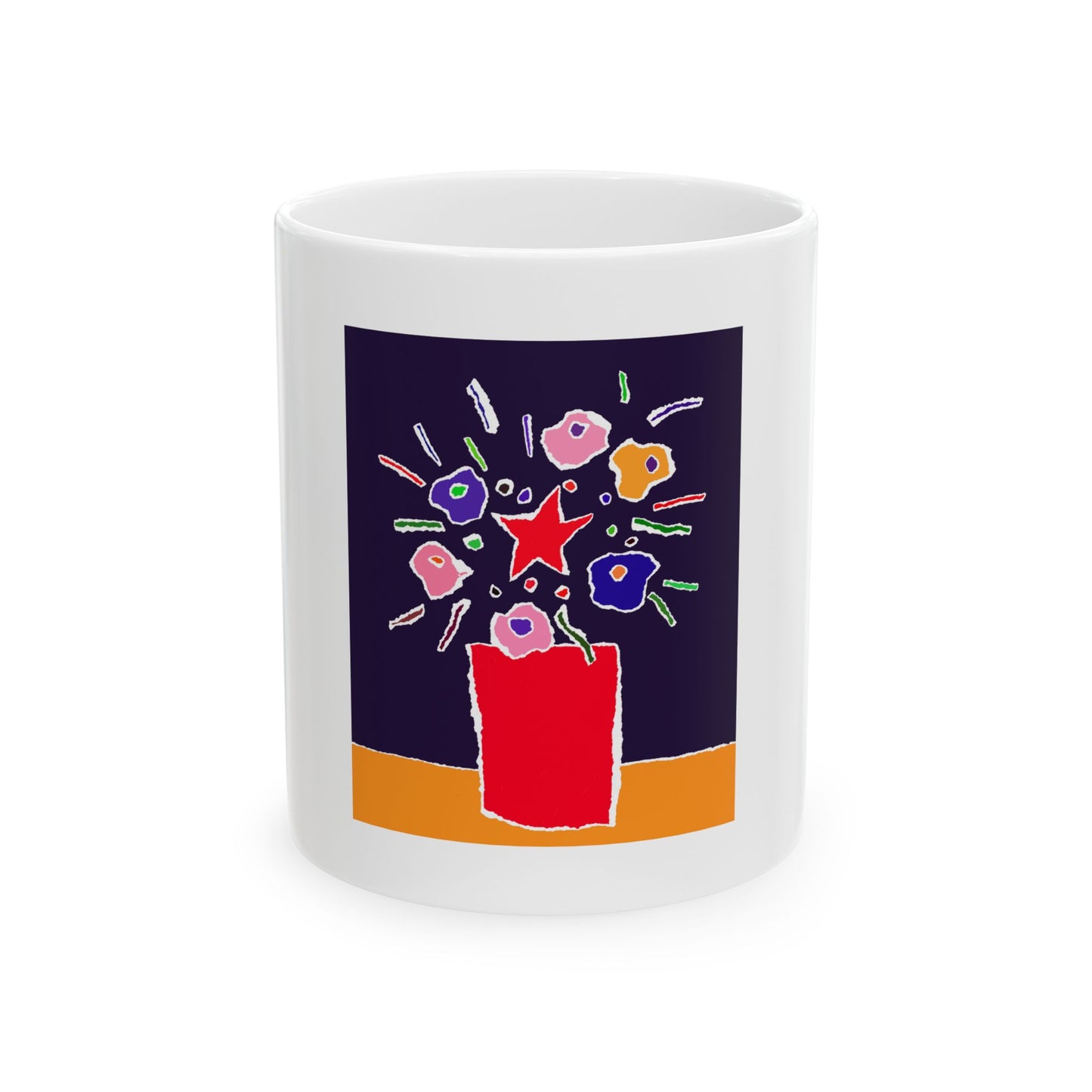 Close-up of ceramic flower pot mug, showcasing comfortable C-handle and durable, shiny finish.