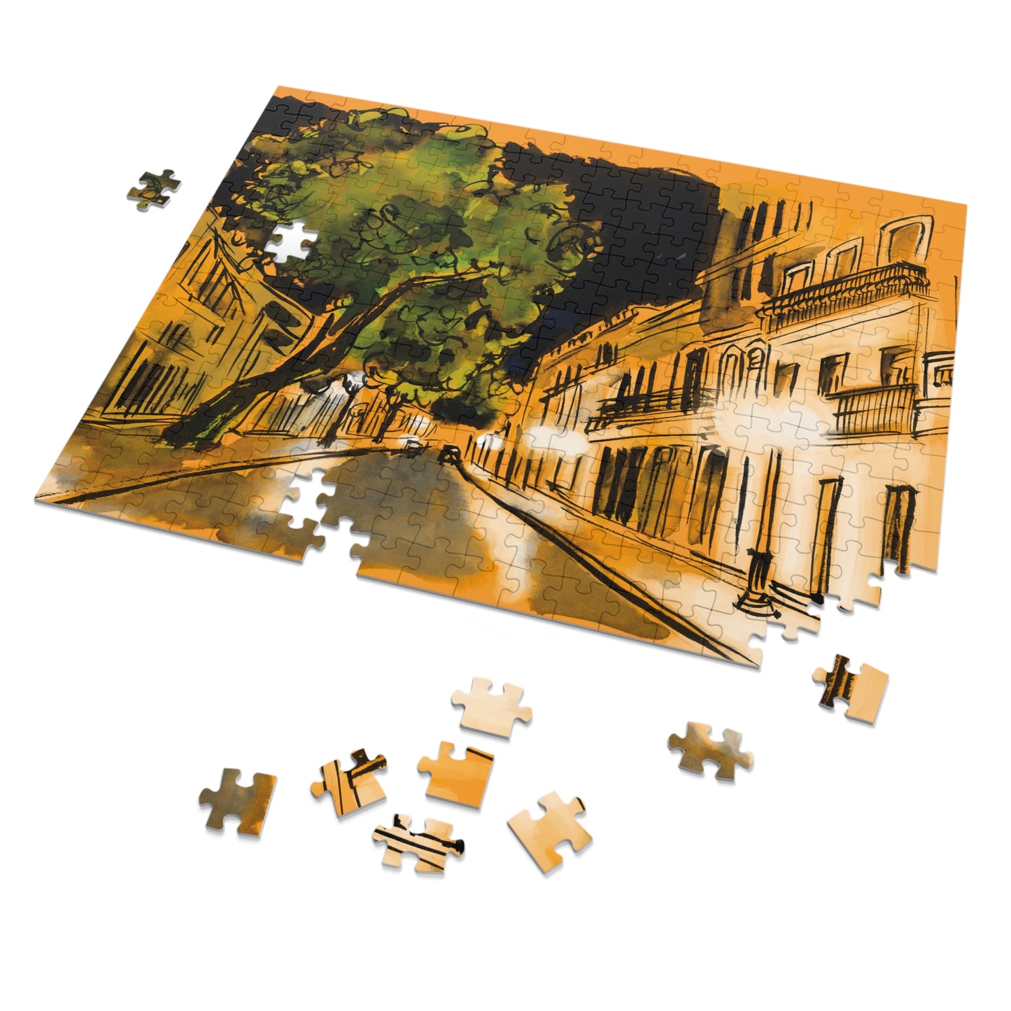 Custom Golden Street Puzzle in a glossy finish, available in 30 to 2000 pieces, ideal for family fun and gifting.