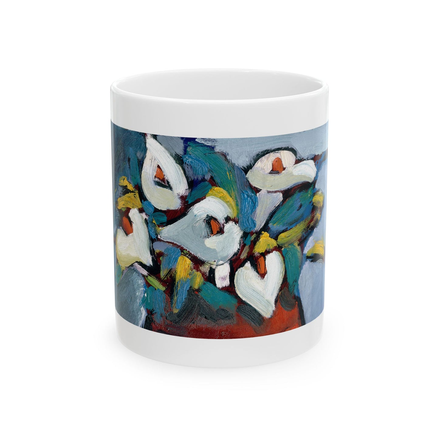 Dishwasher safe 11oz and 15oz Blend of Calla Lily ceramic mug