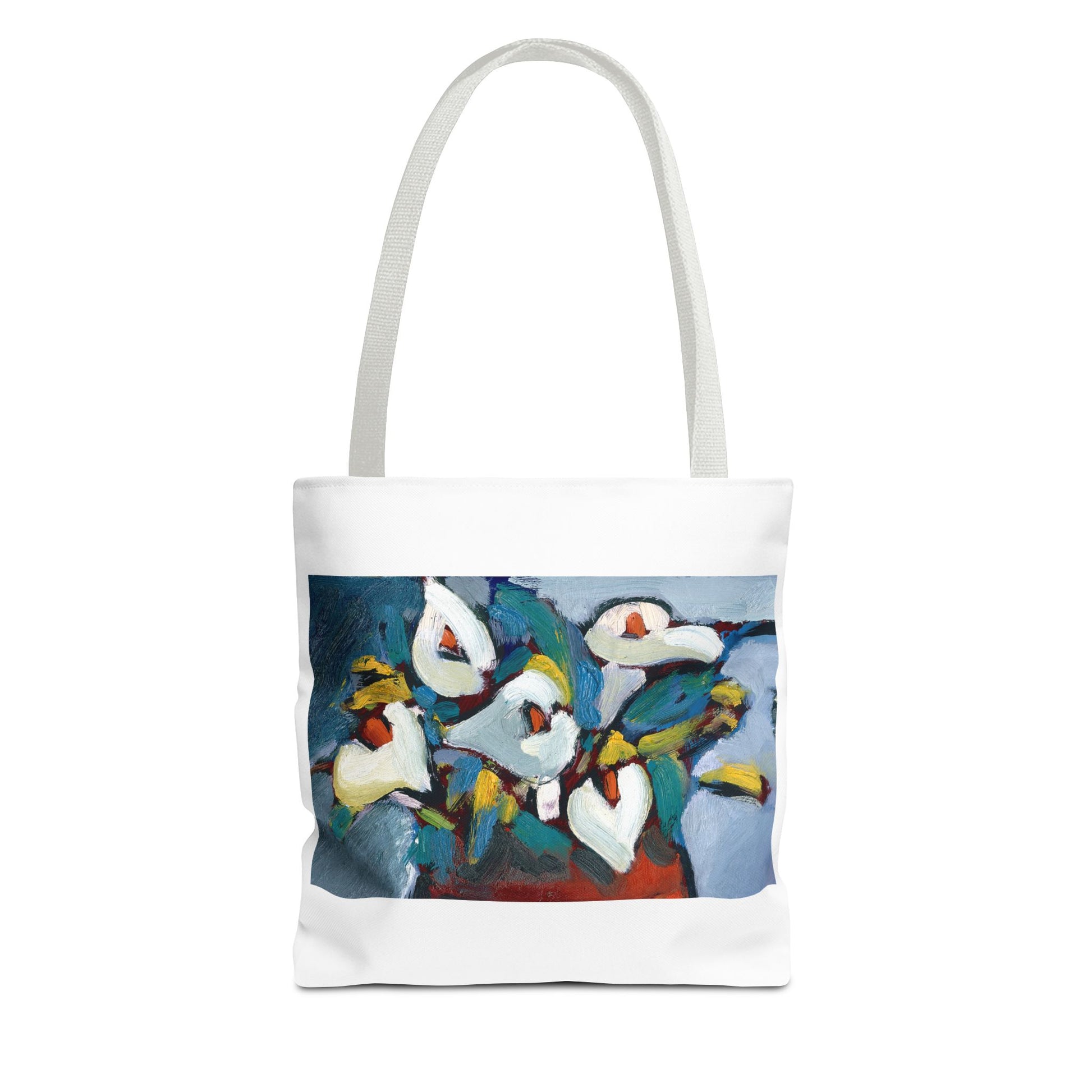 Custom-printed Blend of Calla Lily tote bag featuring double-stitched seams and vibrant sublimation print
