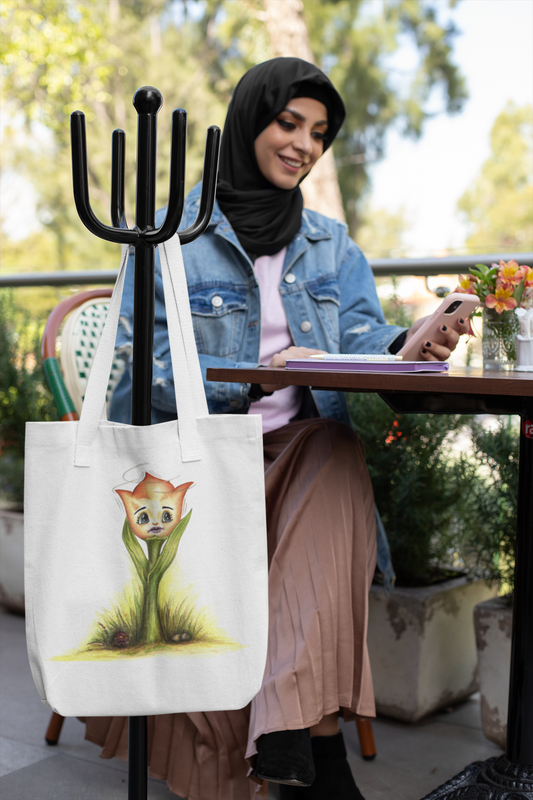 Custom A Little Tulip Floral Tote Bag with Cotton Handles and Durable Polyester Fabric