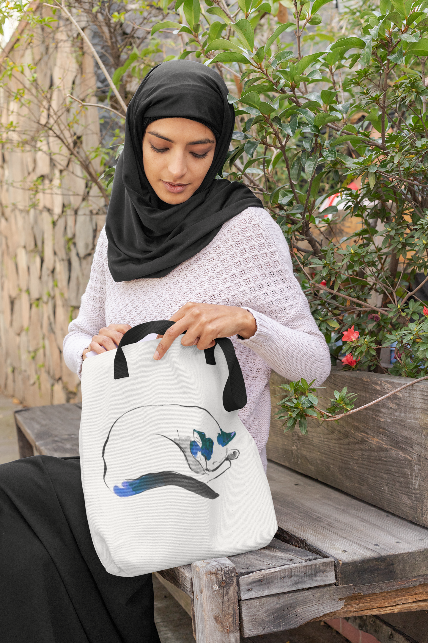 Napping Kitty Tote Bag with Cute Cat Design – Durable Polyester Tote for Cat Lovers