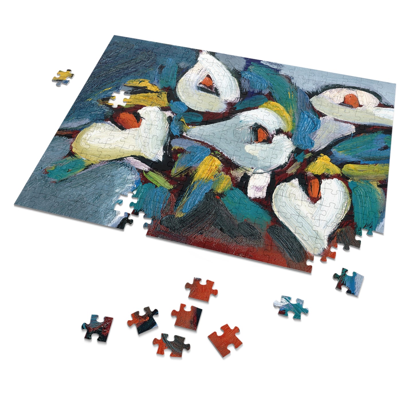 Puzzle enthusiast assembling a Calla Lily Jigsaw Puzzle with 500 pieces