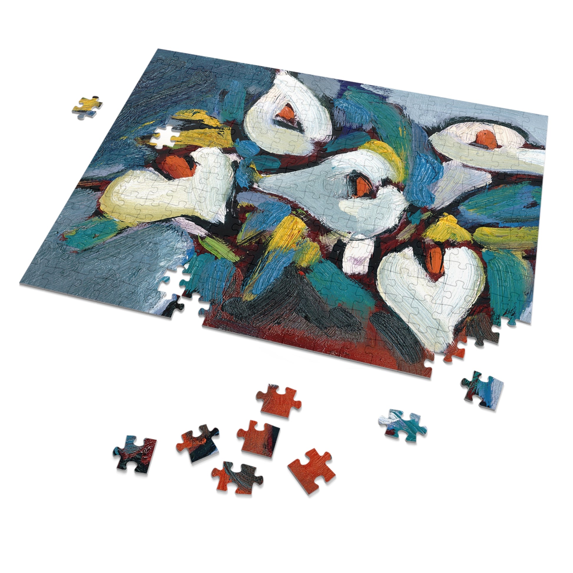 Puzzle enthusiast assembling a Calla Lily Jigsaw Puzzle with 500 pieces