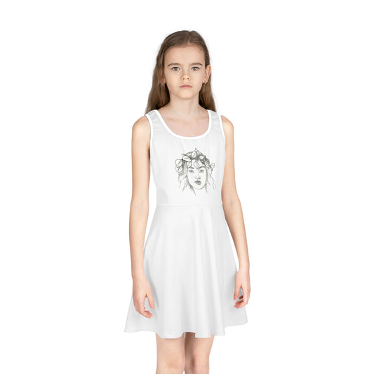 The Muse Girls' Sleeveless Sundress in A-line style, perfect for summer. Made from 95% polyester and 5% spandex, this dress offers breathable comfort for girls aged 2 and up.