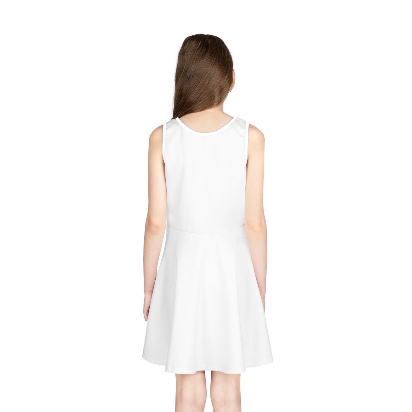 Wearing Blend of Calla Lily Girl's Sleeveless Sundress outdoors, showcasing its stylish A-line design.