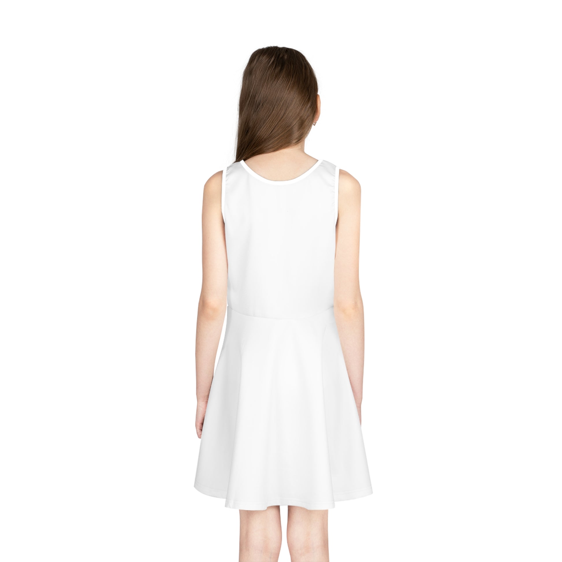 Wearing Blend of Calla Lily Girl's Sleeveless Sundress outdoors, showcasing its stylish A-line design.